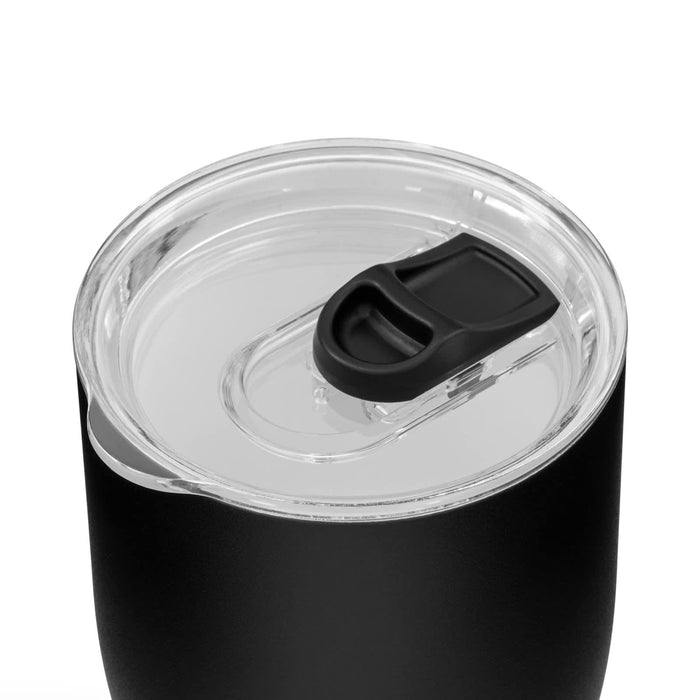The Refuel Pack - A black coffee cup with a clear lid and a slider opening for easy sipping.