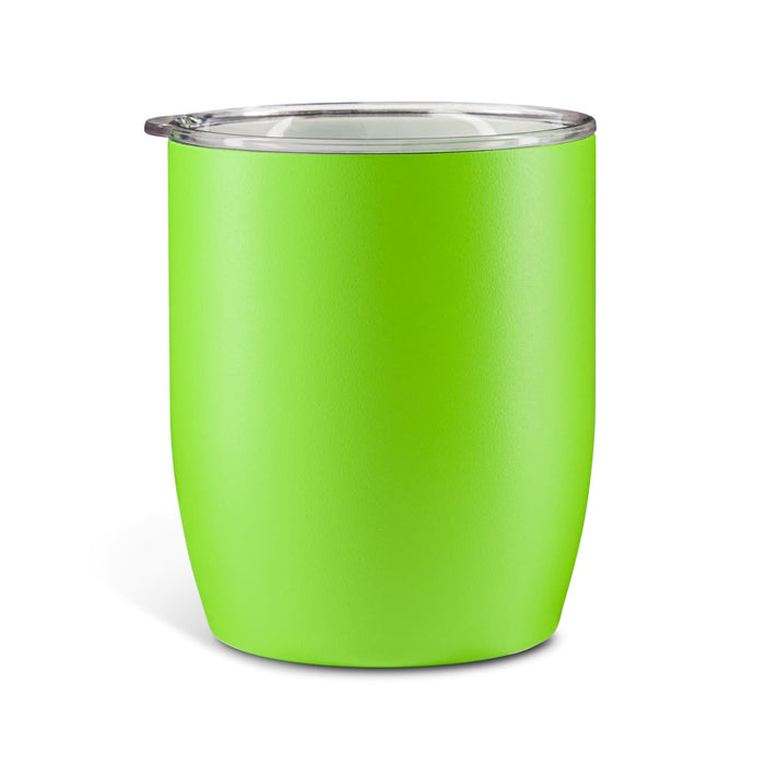 Indiana Coffee Cup - A drink container in vibrant green with a clear lid, featuring a smooth finish and a rounded shape.