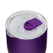 Indiana Coffee Cup - A purple coffee cup with a clear lid and a flip-top opening. It features a smooth, matte finish and a branding logo.