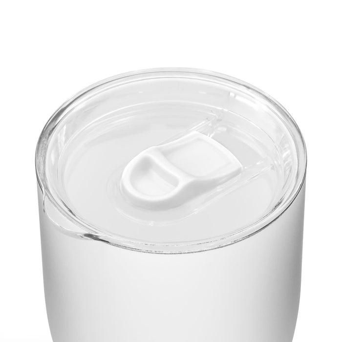 The Refuel Pack - A coffee cup with a clear lid, featuring a smooth white exterior and transparent top. It has a simple, sleek design.
