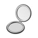 Finesse Compact Mirror - A compact mirror with a shiny silver finish, featuring two reflective surfaces inside. It has a branding logo.