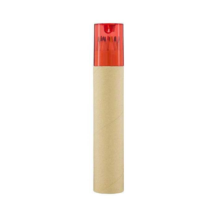 Colouroo Long Pencils in Tube - A tube of long pencils with a red cap, featuring a natural brown paper exterior.