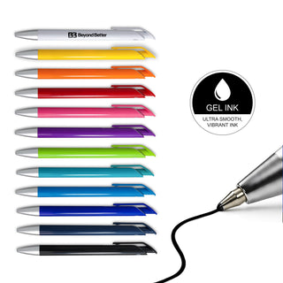 Octave Gel Ink Pen - A collection of Octave Gel Ink Pens in various vibrant colours, featuring a sleek design and silver accents.