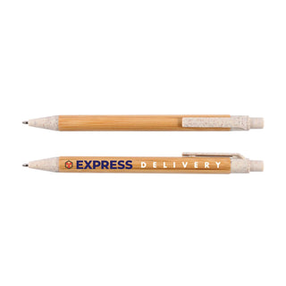 Matador Bamboo Pen - A bamboo pen featuring a natural wooden finish with a light-colored grip, includes a branding logo.