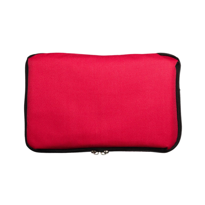 The Knock Off for Christmas Pack - A red cooler bag with a zippered closure, designed for keeping items cool.