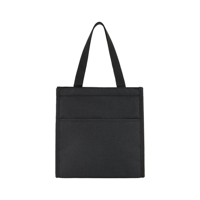 The Treat Kit - A black cooler bag with a simple design, featuring two front pockets and dual carrying handles.
