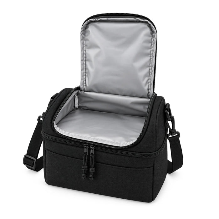 Kanto Cooler Bag - A black cooler bag with a silver interior, featuring a zippered top and adjustable shoulder strap.