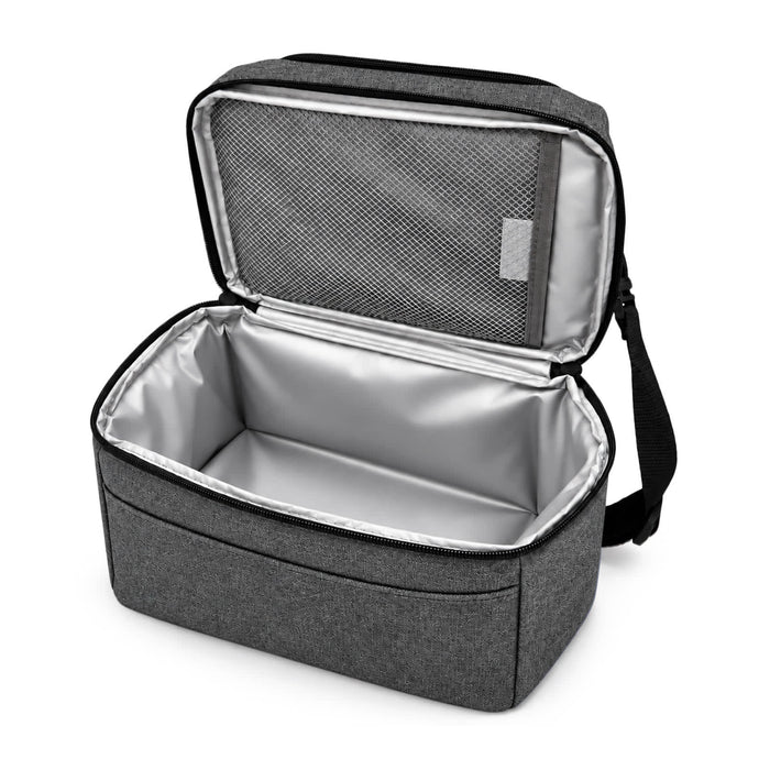Kanto Cooler Bag - A grey cooler bag with a silver interior, featuring a zippered opening and a shoulder strap.