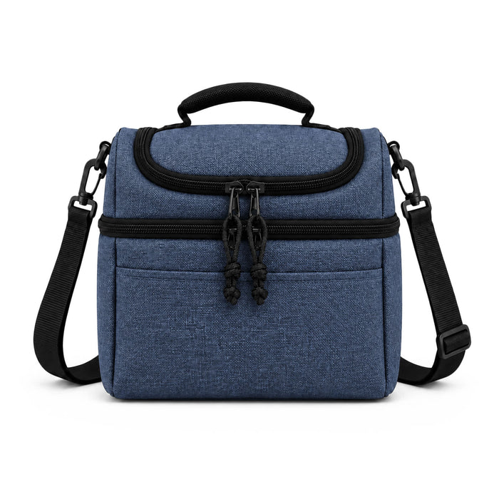 Kanto Cooler Bag - A blue cooler bag with a zippered top, carrying handle, and adjustable shoulder strap. It features a front pocket and branding.