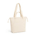 Darby Tote Bag - A cream-coloured tote bag with long straps and a front pocket, featuring a logo.