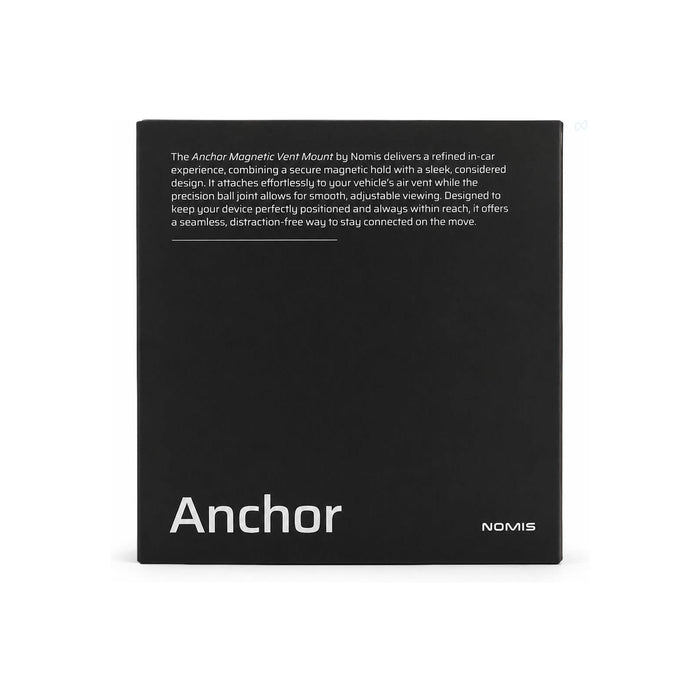 Anchor by Nomis Car Phone Holder - A black box featuring the Anchor by Nomis branding and a sleek design for a magnetic car phone holder.