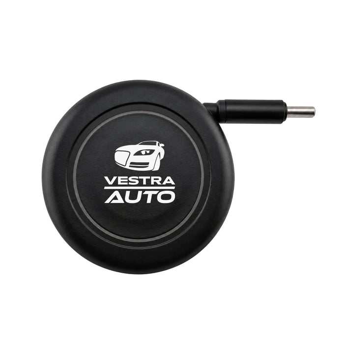 Turbo 20w Retractable Car Charger - A black retractable car charger with a circular design and a connector. It features a logo on the surface.