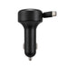 Turbo 20w Retractable Car Charger - A black retractable car charger with a USB-C connector and a two-prong attachment for vehicle use.