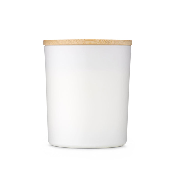 Glow & Graze - A large white glass candle with a bamboo lid, designed for home and living decor.
