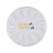 Bloom Fragrance Pot - A round, white fragrance pot with a decorative logo in yellow and teal. Features a floral design on the surface.