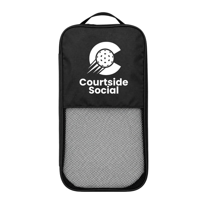 Matchpoint Pickleball Set - A black pickleball bag with a mesh pocket and a logo featuring a ball and paddle design.