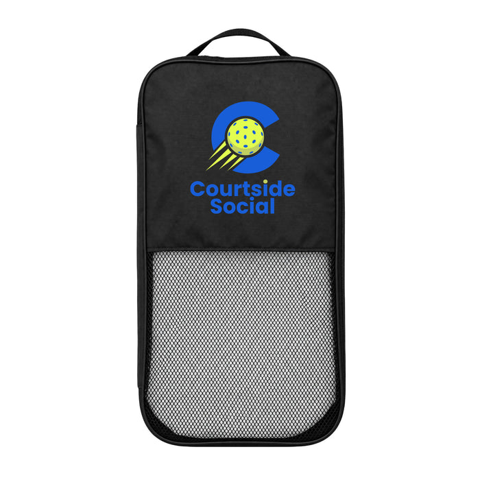 Matchpoint Pickleball Set - A black pickleball paddle bag with a mesh front and a colourful logo featuring a pickleball graphic.