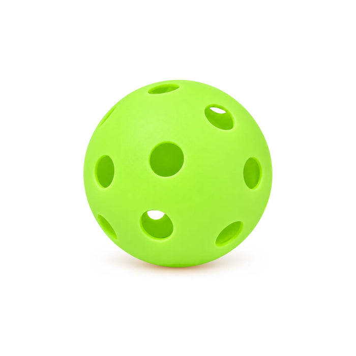 Matchpoint Pickleball Set - A bright green pickleball with multiple holes for gameplay.