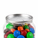 M&M's in Clear Can 180g - A clear canister filled with M&M's in various colours, including red, blue, green, yellow, and orange, with a metal lid.