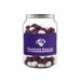 Corporate Colour Jelly Beans in Clear Can 210g - A clear jar filled with purple and white jelly beans, featuring a logo on the front.