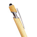 Miami Bamboo Pen - A bamboo pen with a chrome clip and a black tip, showcasing a natural wood finish. It features a logo.