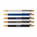 Serenity Aluminium Pen - A collection of five Serenity Aluminium Pens in various colors, featuring wooden accents and different branding options.