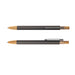 Serenity Aluminium Pen - A metal pen with a dark gray barrel and bamboo accents, featuring a clip and a clear section. It includes a logo.