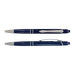Tech Pack Essential - A blue aluminium pen with a silver clip and textured grip, featuring a logo on its body.