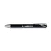 Maddie Gel Ink Pen - A black gel ink pen with a silver clip and a logo on the barrel.