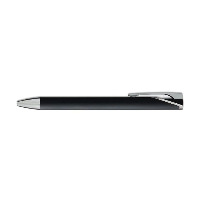 Maddie Gel Ink Pen - A black gel ink pen with a silver clip and a sleek design, featuring a logo.