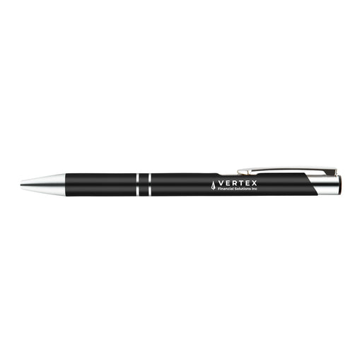 Napier Gel Ink Pen - A black gel ink pen with a sleek design and silver accents, featuring a logo on the barrel.
