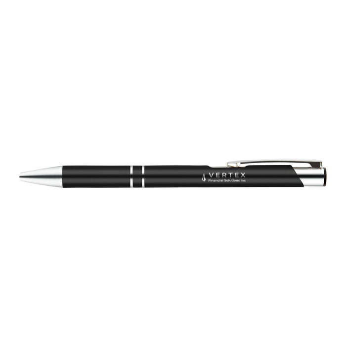 Napier Gel Ink Pen - A black gel ink pen with silver accents, featuring a branding logo.