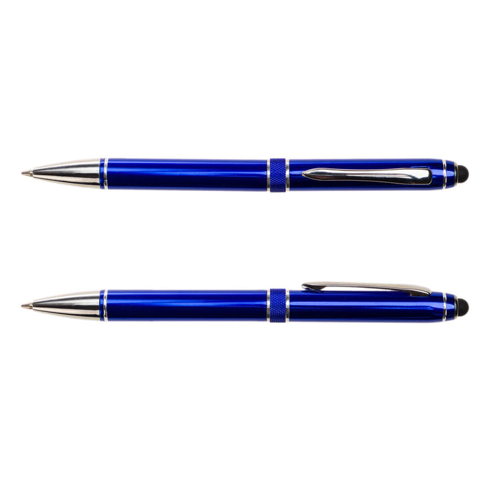 The Sweet Setup - A blue Columbia Aluminium Pen with a sleek metal design and silver accents, featuring a clip and textured grip.