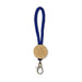Luxeloop Keytag - A blue keytag featuring a bamboo circular attachment and a metal clip for easy fastening.