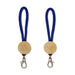 Luxeloop Keytag - A blue keytag with a looped rope design and a wooden circular attachment featuring an engraved logo.