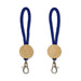 Luxeloop Keytag - Two keytags with a round wooden disc and a navy blue fabric strap, featuring a metal clip for attachment.
