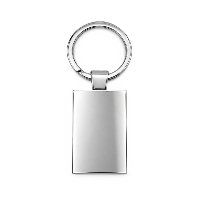 Frame Keytag - A silver keytag with a rectangular frame and a keyring attachment. The surface is smooth and reflective.