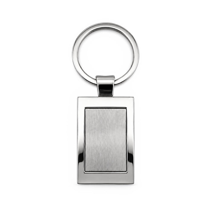 Frame Keytag - A silver rectangular keytag with a smooth surface and a circular keyring attachment.