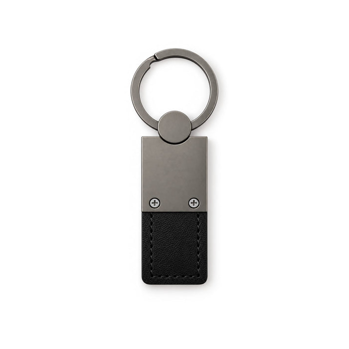 Mario Keytag - A metal keytag with a rectangular black leather strap and a circular keyring attachment.