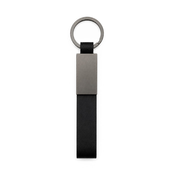 Zander Keytag - A black keytag featuring a flat rectangular metal section and a circular attachment ring.