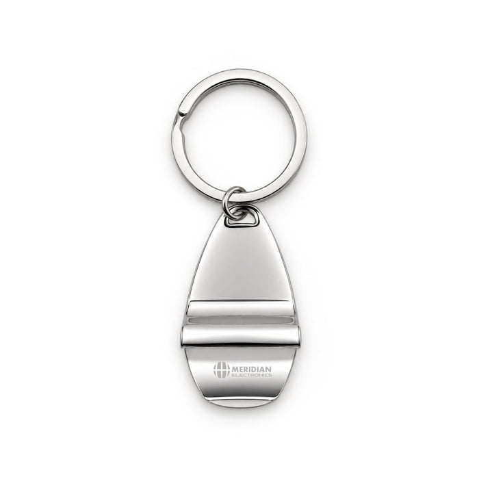 Moby Keytag - A metallic keytag in a sleek, modern design with a circular keyring, featuring a minimal logo.
