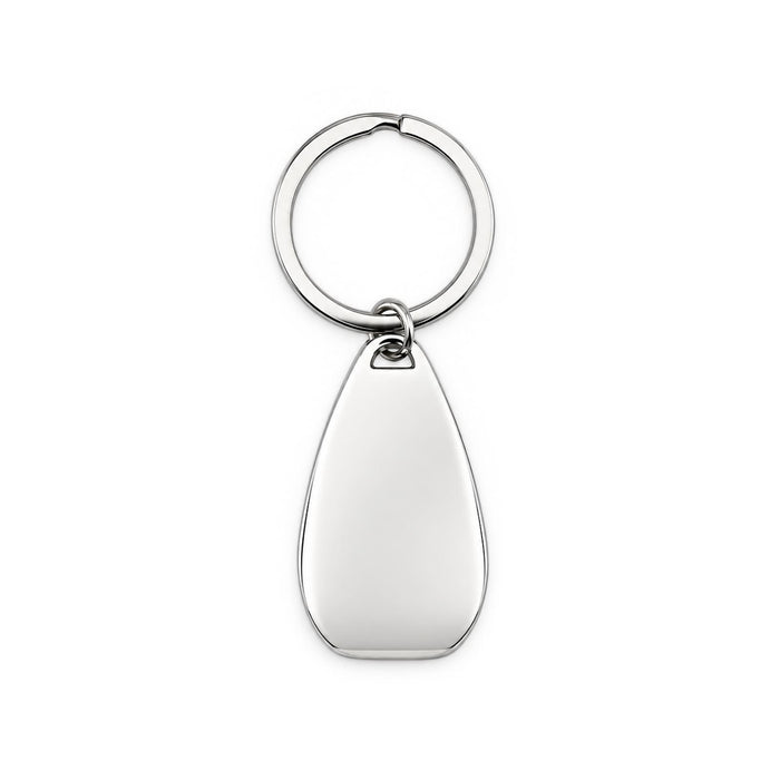 Moby Keytag - A silver keytag with a teardrop shape, featuring a circular metal ring for attachment.