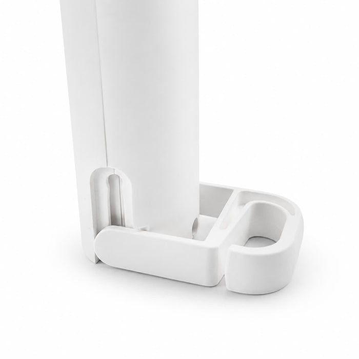 Nomad Rechargeable Fan - A white rechargeable fan with a compact base and adjustable stand. It features a minimalistic design and includes a logo.