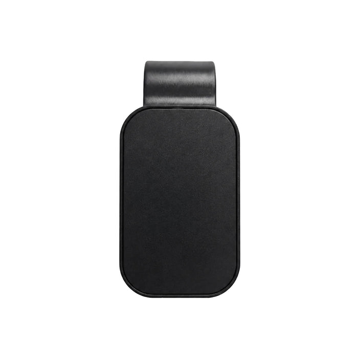 Visor Glasses Holder - A black visor glasses holder with a sleek, rounded rectangular design and an attachment clip at the top.