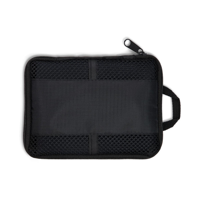 Vision Sports Towel - A black mesh and fabric organiser pouch with a zip closure and side handle. It has a simple design.