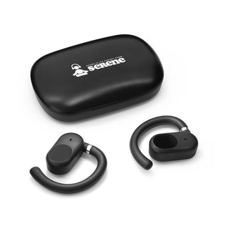 Loop Earbuds - Black Loop Ear Buds with a charging case, featuring a logo on the case and a sleek design.