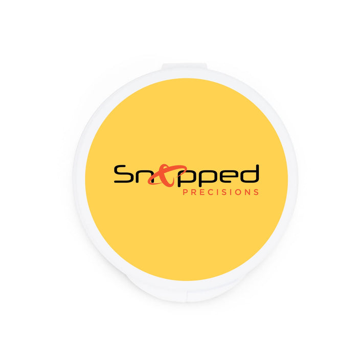 Nico Type C Earbuds - A round container with a bright yellow lid featuring a black and red logo.