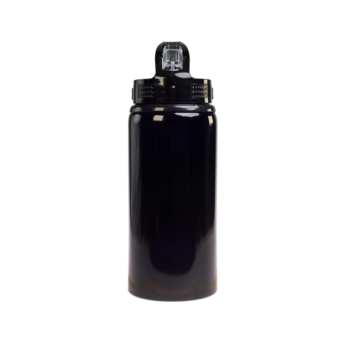 Amore 500ml Junior Bottle - Flip Straw Lid - A drink bottle featuring a flip straw lid, designed with a sleek black finish, with a capacity of 500ml.