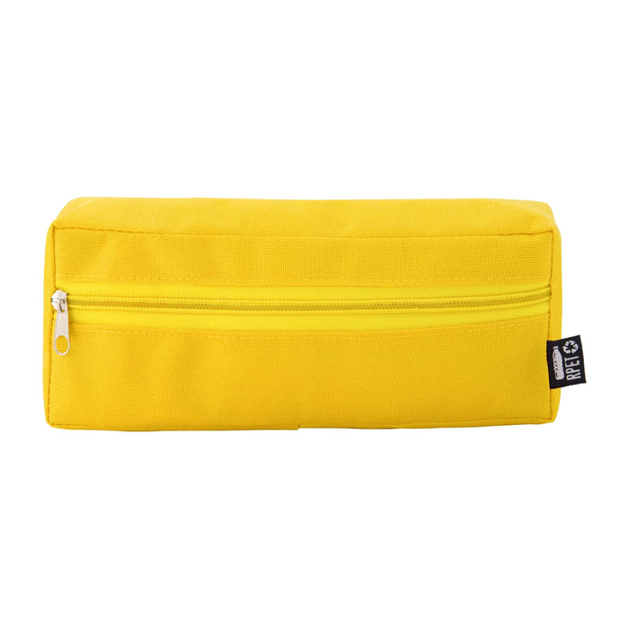 Tech Pack Essential - A yellow utility case with a zippered compartment and a branding label on one side.