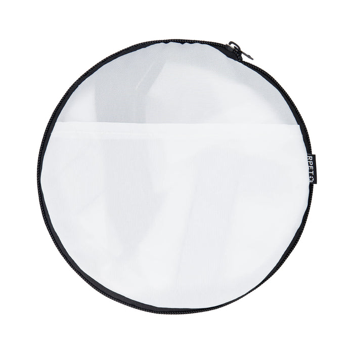 The Game Day Pack - A round, mesh bag with a black zipper and trim, featuring a transparent white exterior.